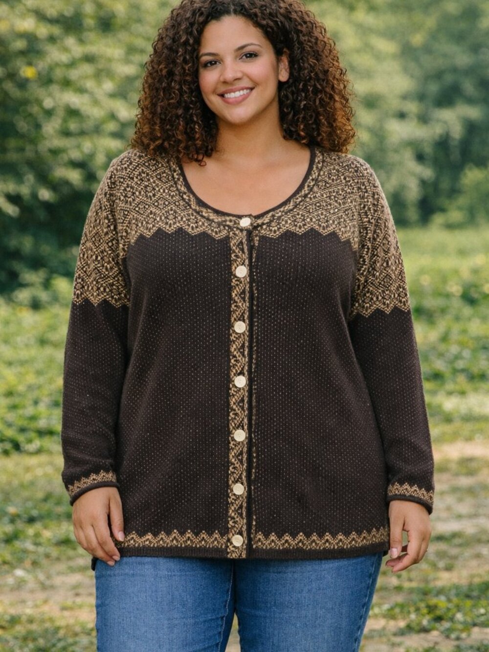 Black And Tan Nordic Inspired 100% cotton Buttoned Cardigan